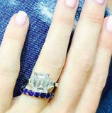 7.5ct Emerald Cut Diamond Ring Sapphire Eternity Band Bridal 14K White Gold Over