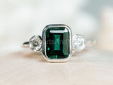 2.2ct Green Emerald Simulated Three Stone Engagement Ring 14k White Gold Plated