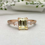 2.4ct Emerald Cut Yellow Sapphire Solitaire With Accent Ring 14k RoseGold Finish