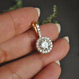 1ct Round Cut Moissanite Classic Halo Pendant 14K Yellow Gold Plated NO CHAIN