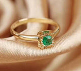 0.45ct Engagement Ring Round Cut Green Emerald Solitaire 14k Yellow Gold Finish