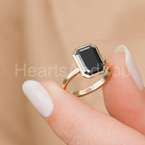 2.2ct Emerald Cut Simulated Black Diamond Bezel Set Ring 14k Yellow Gold Plated