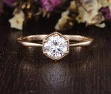 0.5ct Round Cut Moissanite Geometric Solitaire Beaded Ring 14k YellowGold Plated