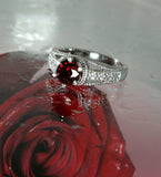 1.4ct Round Red Garnet Engagement Ring 14k WhiteGold Finish Milgrain Split Shank