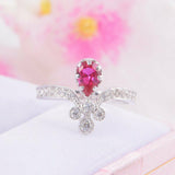 2.5ct Pear Cut Pink Ruby Engagement Ring Crown Curved 14k White Gold Finish