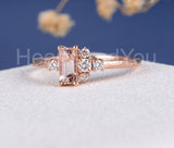 1ct Baguette Cut Simulated Peach Morganite Cluster Ring 14k Rose Gold Plated