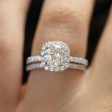 2.3ct Round Cut Diamond Engagement Ring 14k White Gold Finish Halo Bridal Set