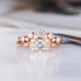 1.6ct Round Cut Diamond Engagement Ring Curved Bridal Set 14k Rose Gold Finish