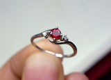 0.46ct Round Cut Pink Ruby Swirl Trilogy Engagement Ring 14k White Gold Finish
