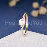 0.3ct Round Cut Simulated Diamond Petite Pearl Women Ring 14k White Gold Plated