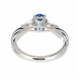2ct Oval Cut Blue Sapphire Engagement Ring Unique Trilogy 14k White Gold Finish