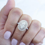 2.3ct Oval Cut Simulated Diamond Dual Halo Engagement Ring 14k White Gold Plated