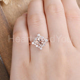 1ct Princess Cut Simulated Morganite Halo Engagement Ring 14k Rose Gold Plated