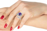 2.5ct Cushion Cut Purple Amethyst Open Cocktail Bypass Ring 14k WhiteGold Finish