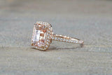 2ct Emerald Cut Peach Morganite Engagement Ring 14k RoseGold Finish Diamond Halo