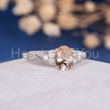 2ct Oval Cut Simulated Morganite Cluster Infinity Ring 14k White Gold Plated