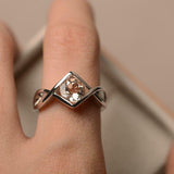 1ct Engagement Ring Round Cut Morganite Infinity Solitaire 14k White Gold Finish