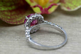 2.3ct Round Cut Pink Sapphire Engagement Ring Diamond Halo 14k White Gold Finish
