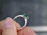 2.2ct Engagement Ring Oval Cut Green Emerald Dual Row Accent 14k White Gold Over