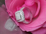 4Ct Princess Cut Diamond Iced Halo Cluster Engagement Ring 14K White Gold Finish