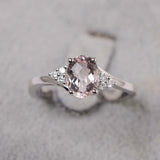 2ct Oval Cut Morganite Petite Round Accents Solitaire Ring 14k White Gold Finish