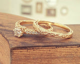 2.5ct Round Cut Diamond Vintage Filigree Bridal Set Ring 14k Yellow Gold Finish