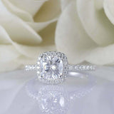 2ct Cushion Cut Diamond Engagement Ring Round Accents Halo 14k White Gold Finish