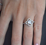 Halo Unique Engagement Ring 1.5ct Cushion Cut VVS1 Diamond 14k White Gold Finish