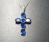 1.5ct Blue Sapphire Pendant Oval Cut Christ Cross 14k White Gold Finish NO CHAIN