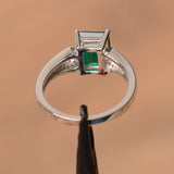 2ct Emerald Cut Green Emerald Split Shank Engagement Ring 14k White Gold Finish