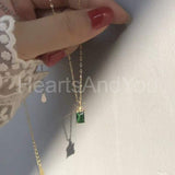0.6ct Green Emerald Simulated Minimalist Pendant 14k White Gold Plated NO CHAIN