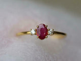 1ct Engagement Ring Oval Cut Pink Ruby Minimalist Trilogy 14k Yellow Gold Finish