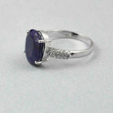 2.5ct Oval Cut Blue Sapphire Solitaire Cluster Accent Ring 14k White Gold Finish
