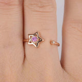 0.5ct Round Pink Sapphire Open Star Minimalist Engagement Ring 14k RoseGold Over