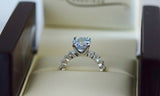 1ct Engagement Ring Round Cut Blue Aquamarine Diamond Accent 14k White Gold Over