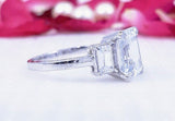 2.3ct Emerald Simulated Diamond Three Stone Engagement Ring 14k WhiteGold Plated