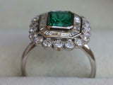 6ct Engagement Ring Green Emerald Cut Milgrain Halo Cocktail 14k White Gold Over