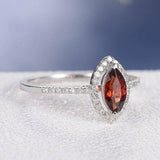 2ct Marquise Cut Red Garnet Engagement Ring 14k White Gold Finish Halo Solitaire