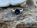 2.2ct Engagement Ring Cushion Cut Blue Sapphire Solitaire 14k White Gold Finish