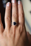2ct Round Cut Blue Sapphire Split Shank Hexagon Halo Ring 14k Rose Gold Finish