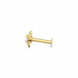 0.3ct Round Cut Diamond Floral Design Nose Pin Ring Piercing 14k YellowGold Over