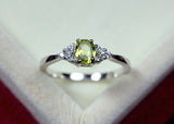 0.55ct Engagement Ring Oval Cut Peridot Dainty Minimalist 14k White Gold Finish