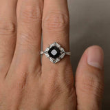 2.2ct Engagement Ring Cushion Cut Black Diamond Art Deco 14k White Gold Finish