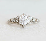 1.5ct Round Diamond Engagement Ring Crown Tiara Bridal Set 14k White Gold Finish