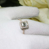 2ct Emerald Diamond Engagement Ring Halo Solitaire with Accent 14k RoseGold Over