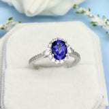 2.3ct Oval Cut Tanzanite Diamond Accent Halo Engagement Ring 14k White Gold Over