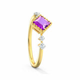 1ct Engagement Ring Asscher Cut Purple Amethyst Minimalist 14k YellowGold Finish