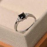 2ct Engagement Ring Princess Cut Black Diamond Petite Design 14k White Gold Over
