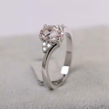 2ct Oval Cut Morganite Petite Round Accents Solitaire Ring 14k White Gold Finish