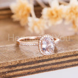 1ct Oval Cut Simulated Peach Morganite Accented Halo Ring 14k Rose Gold Plated